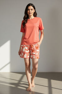Zivame 2 Mile Fashion Knit Cotton Loungewear Set - Burnt Sienna — thumbnail 2